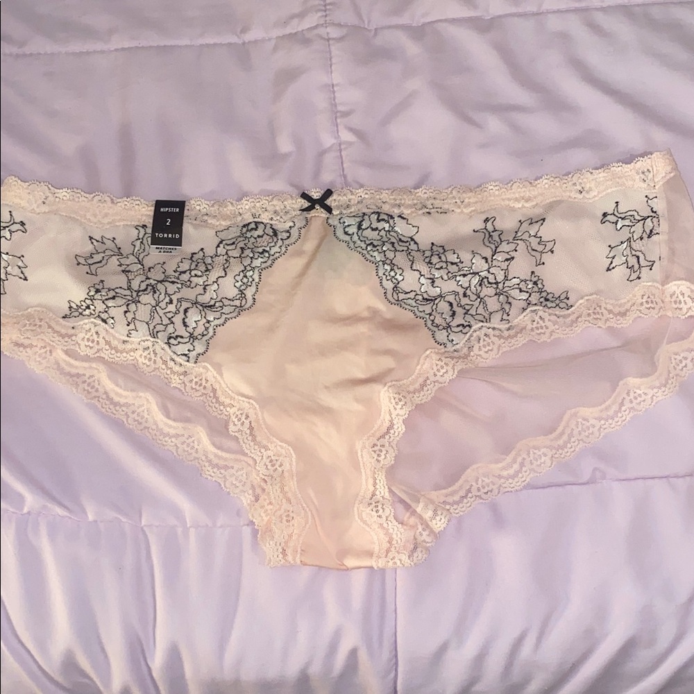 Torrid Hipster Panties With Black And White Floral Lace Embroidery.
